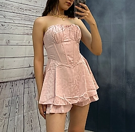 Pembe Saten Korse Detaylı Mini Elbise