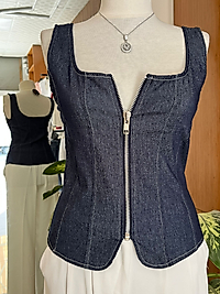 Denim Fermuarlı Top