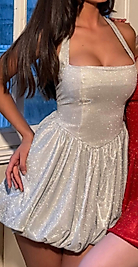 silver halter yaka simli elbise