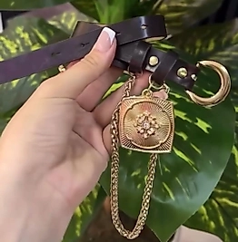 Sallamalı gold deri kemer