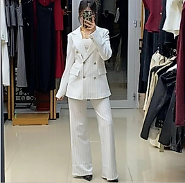 Siyah Çizgili Blazer Takım