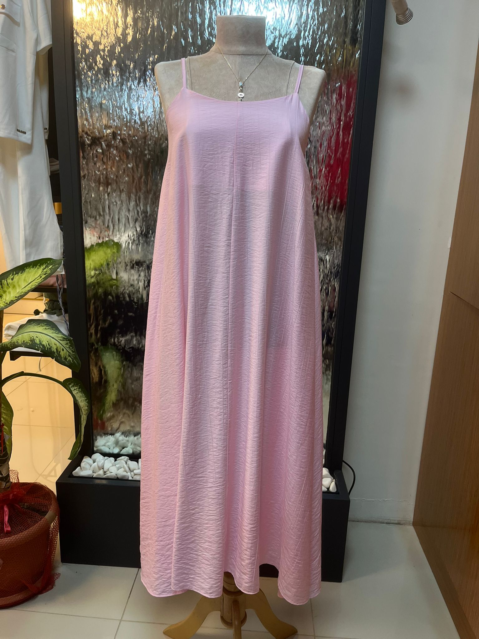 Tensel kumaş pembe elbise