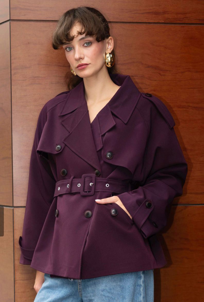 Mürdüm Kemerli trençkot