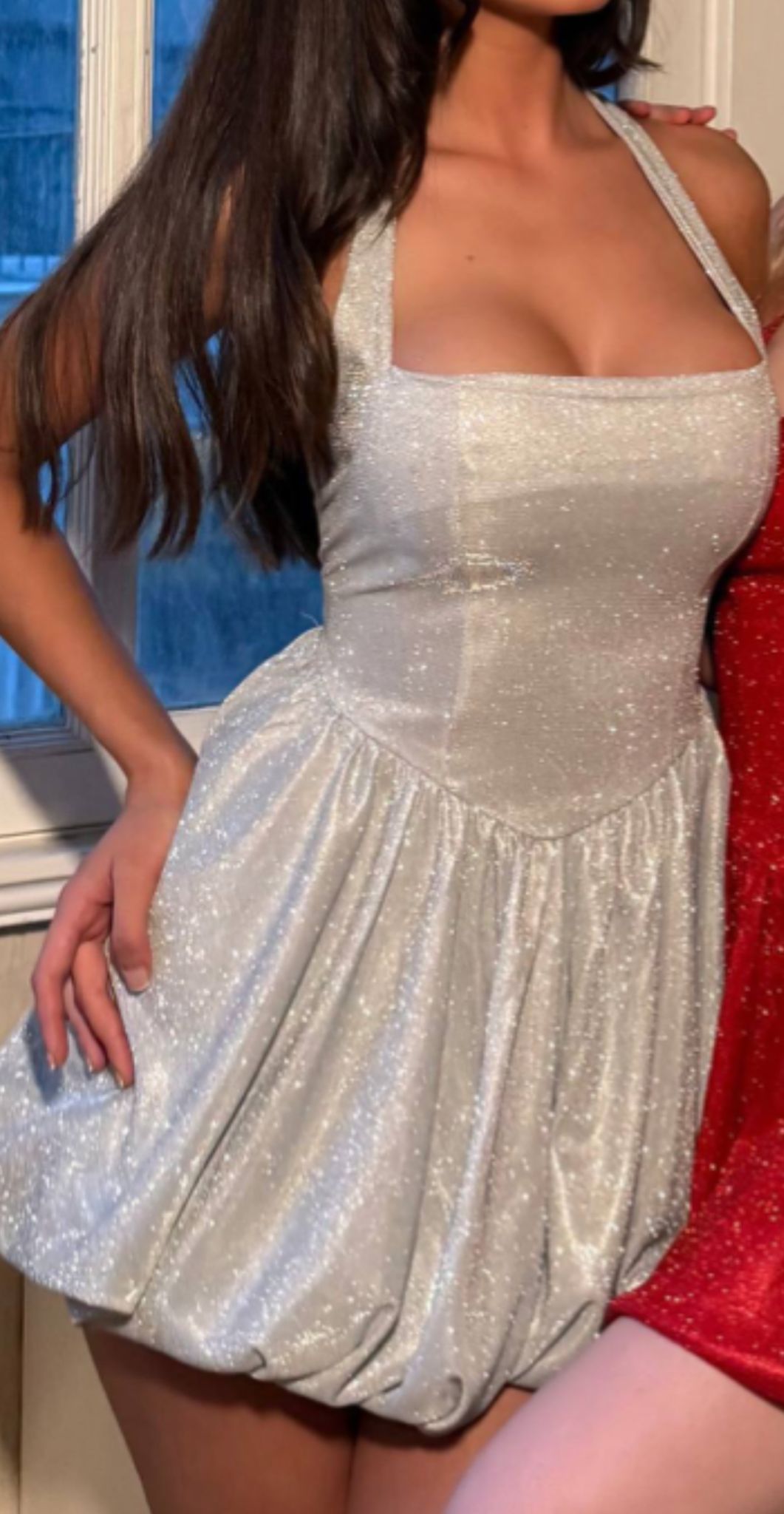 silver halter yaka simli elbise