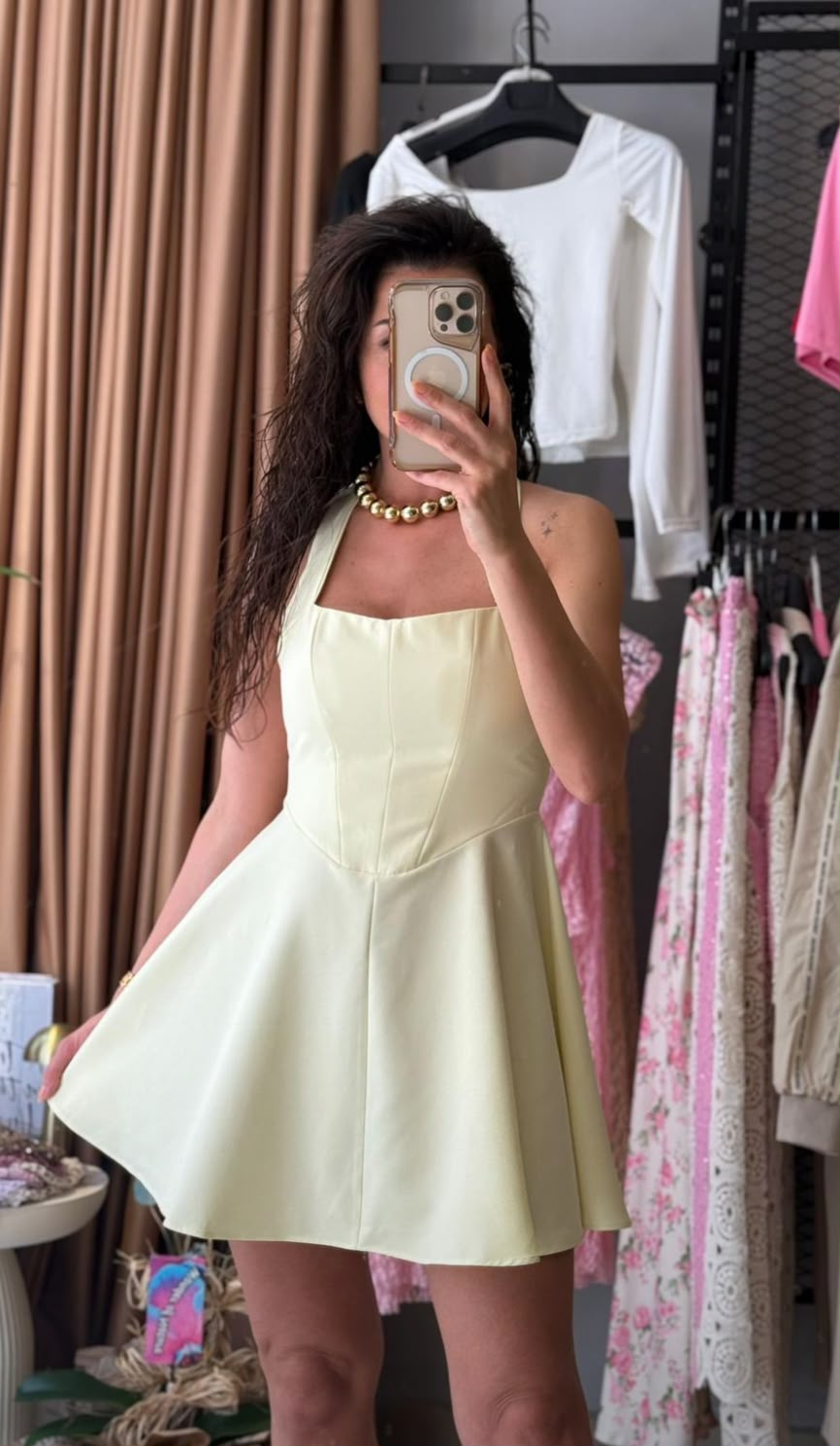 Halter yaka mini elbise